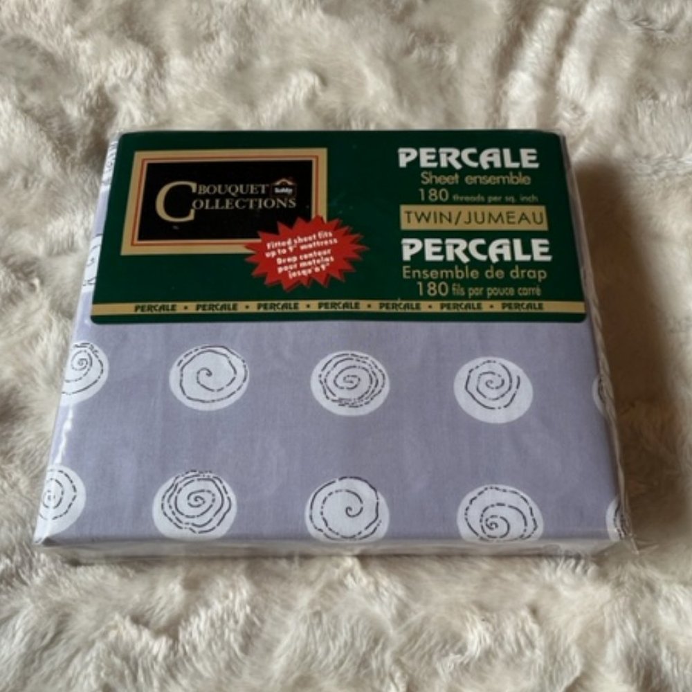Bouquet Collections Percale Twin Sheet Set 180 thread count Vintage NIP